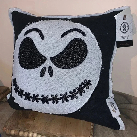 Beaded Glitter Jack Skeleton Nightmare Before Christmas Pillow - Picture 2 of 4